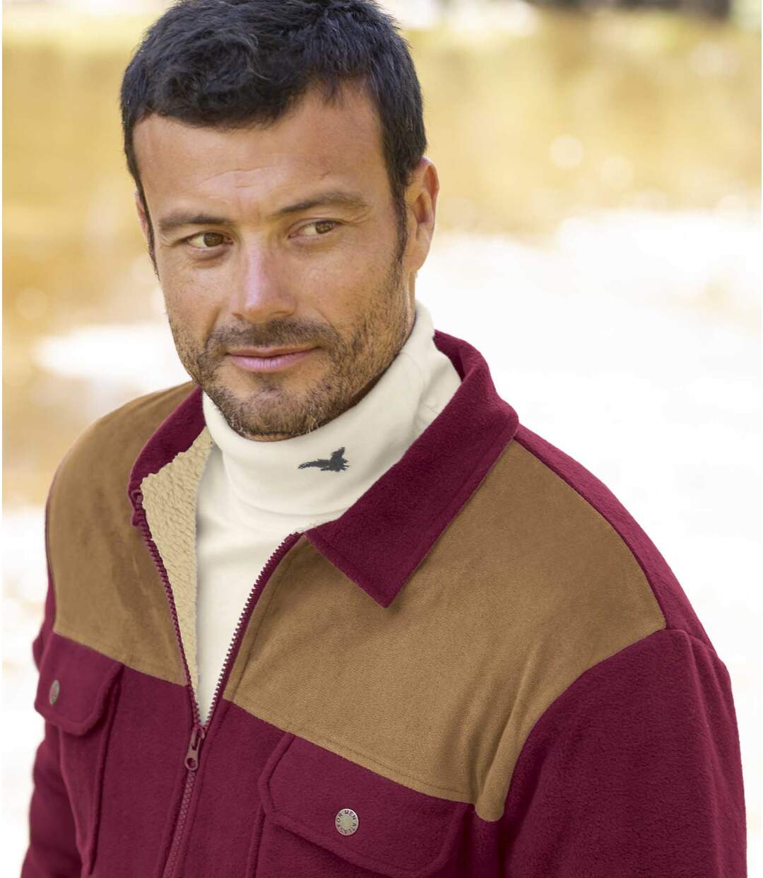 Men's Burgundy Sherpa-Lined Fleece Jacket  Atlas For Men