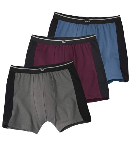 Pack of 3 Men's Sporty Boxers - Blue Burgundy Grey