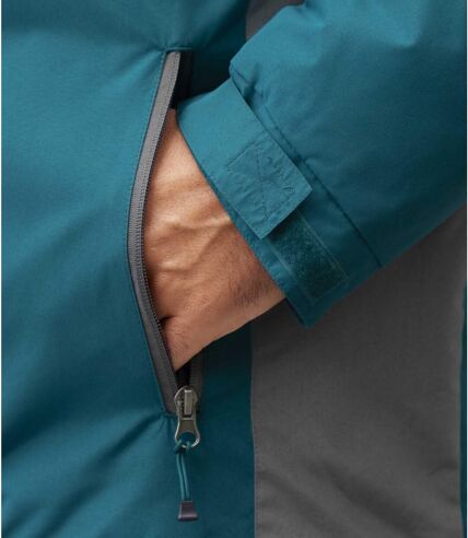 Men's Blue Sporty Parka - Water-Repellent - Foldaway Hood