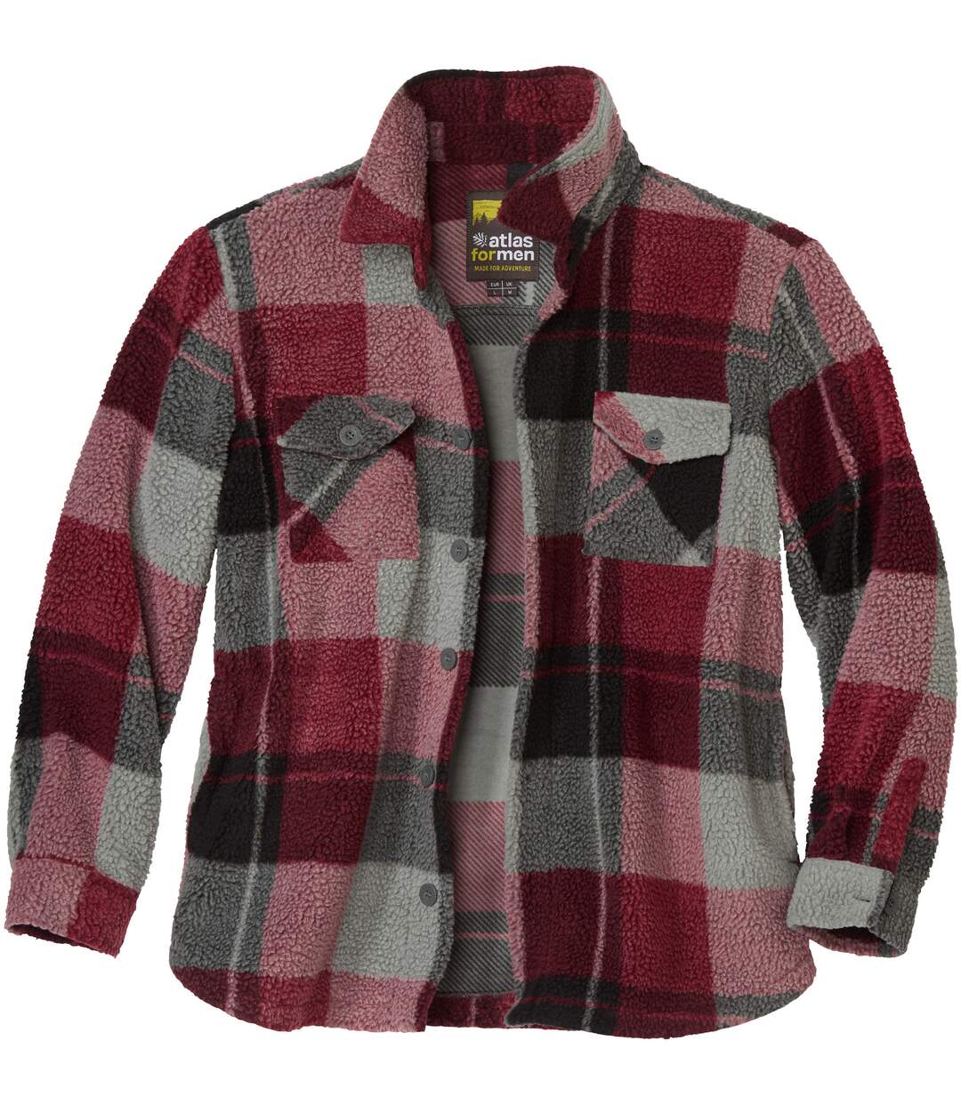 Men's Checked Sherpa Jacket - Burgundy Grey-2