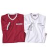 Pack of 2 Men's V-Neck T-Shirts - Red White Atlas For Men