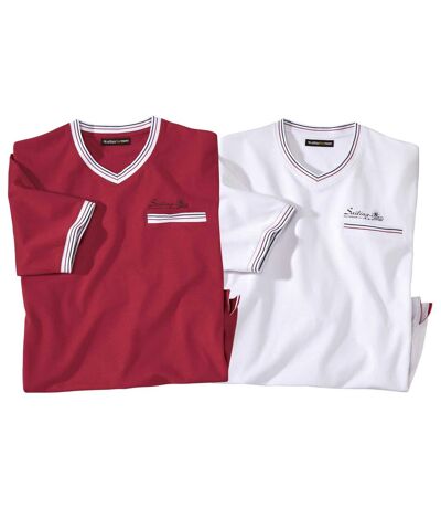 Pack of 2 Men's V-Neck T-Shirts - Red White