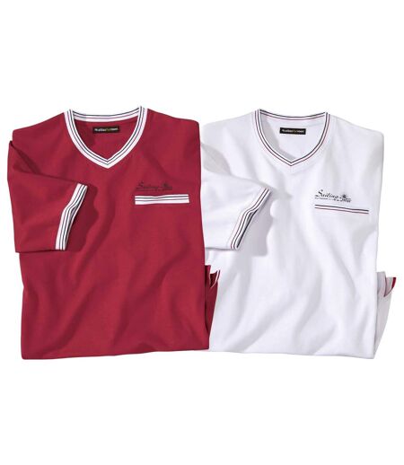 Paquet de 2 t-shirts à col V homme - blanc rouge
