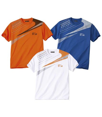 Pack of 3 Men's Active T-Shirts - Orange Blue White