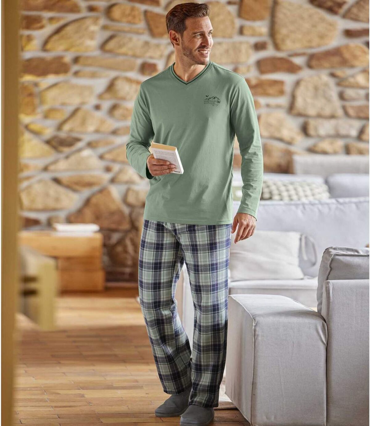 Men's Jersey and Flannel Pyjamas - Green Atlas For Men