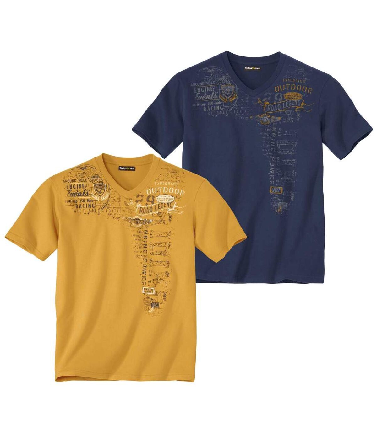 Pack of 2 Men's V-Neck T-Shirts - Ochre Navy  Atlas For Men