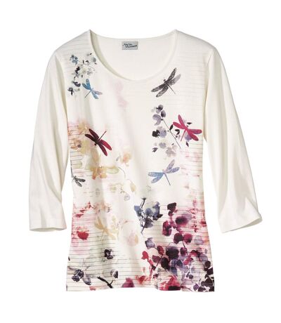 T-shirt met bloemenen libellen