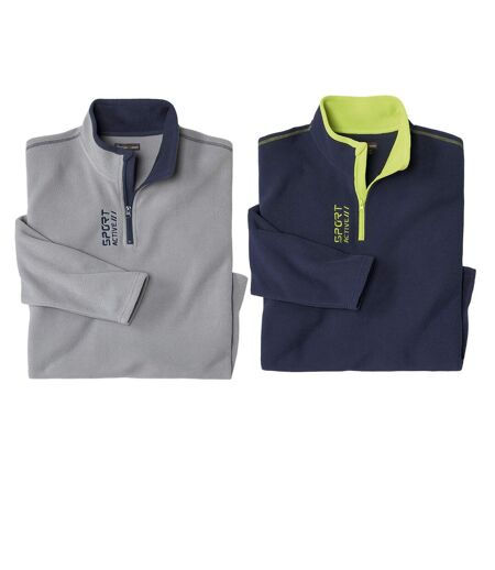 Pack of 2 Men's Sporty Microfleece Jumpers - Grey Navy