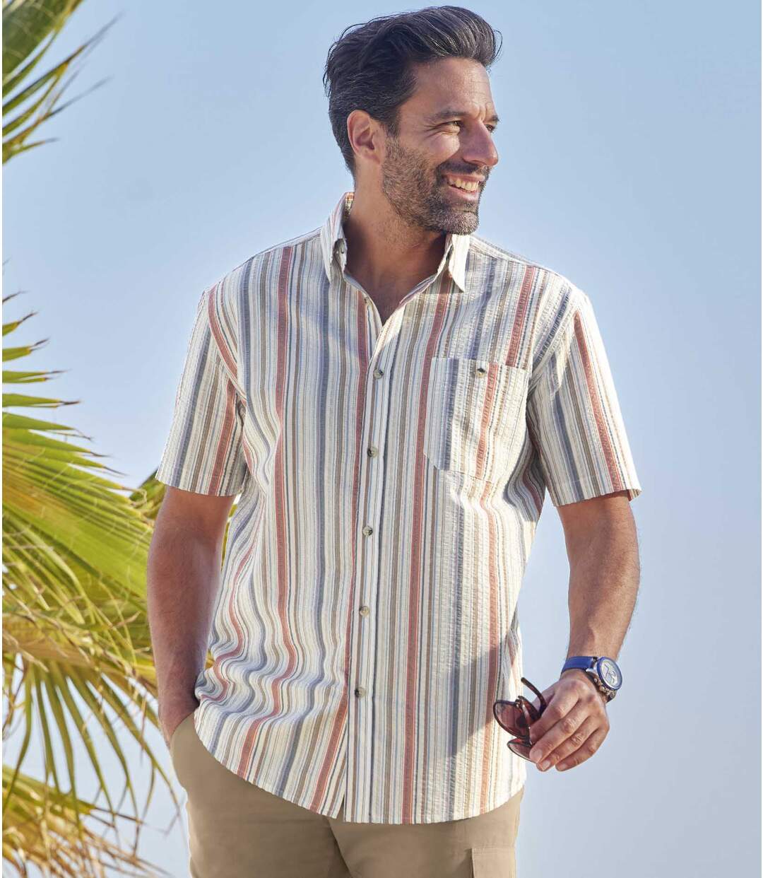 Proužkovaná krepová košile Bajadéra s krátkým rukávem Atlas For Men