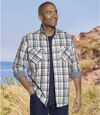 Men's Cream Checked Poplin Shirt Atlas For Men