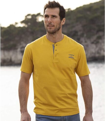 Pack of 3 Men's Button-Neck T-Shirts - Yellow Blue Black