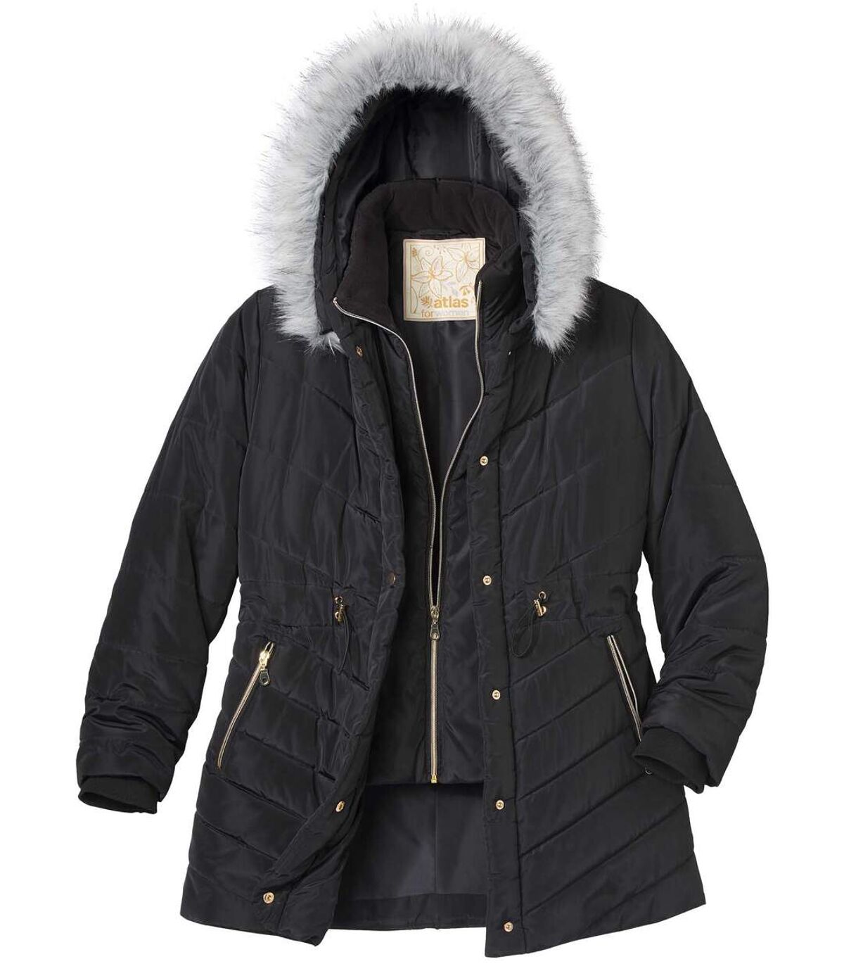 Prošívaná bunda do arktické zimy s kapucí lemovanou umělou kožešinou  Atlas For Men