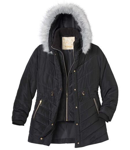 Prošívaná bunda do arktické zimy s kapucí lemovanou umělou kožešinou 