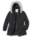 Women's Black Hooded Puffer Jacket - Water-Repellent - Full Zip