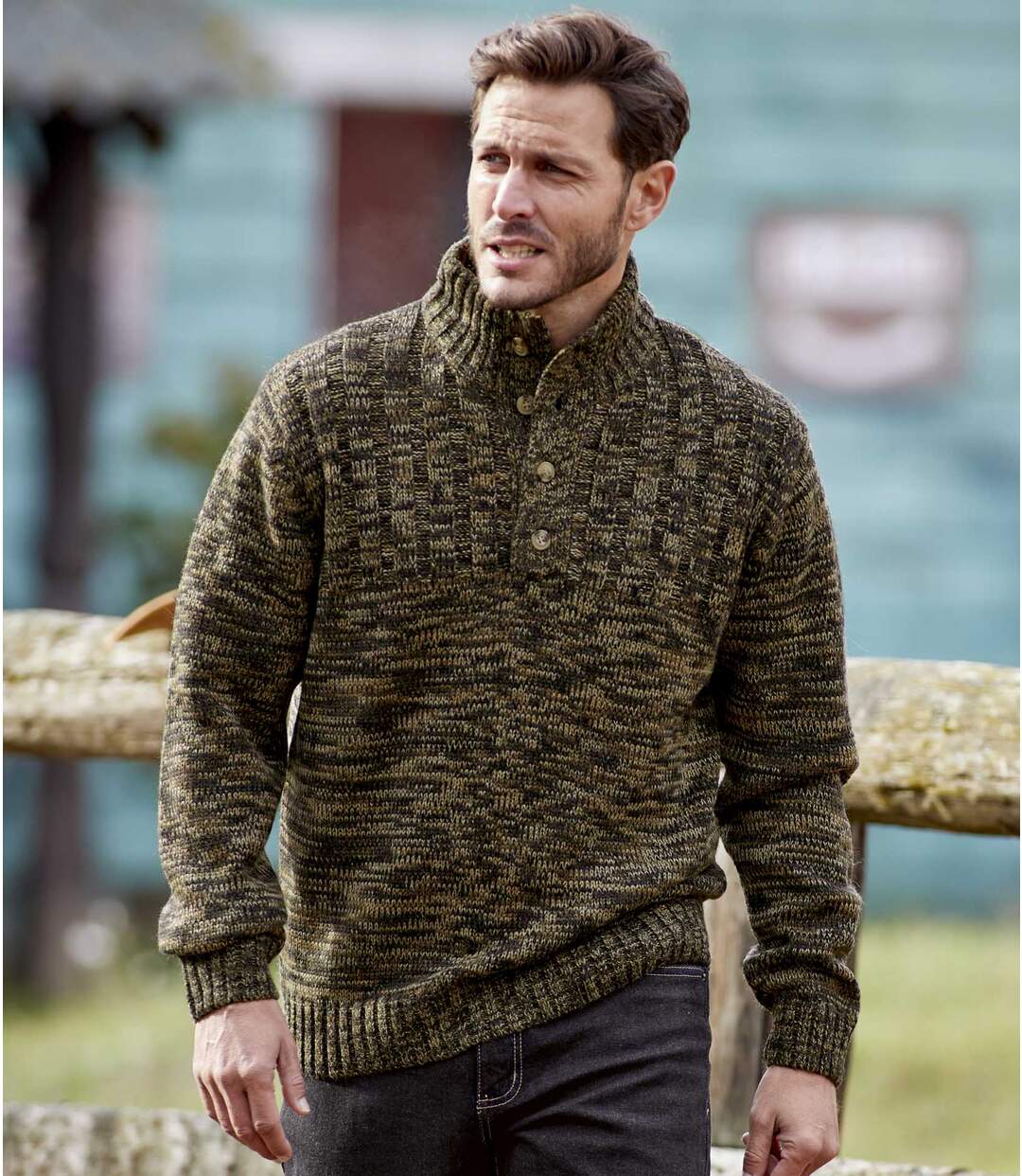 mens button neck sweater