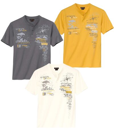 Lot de 3 Tee-Shirts Col Boutonné African Track
