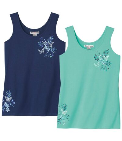 Lot de 2 Débardeurs Unis Détail Floral