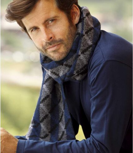 Men's Striped Knit Scarf - Blue Grey Black