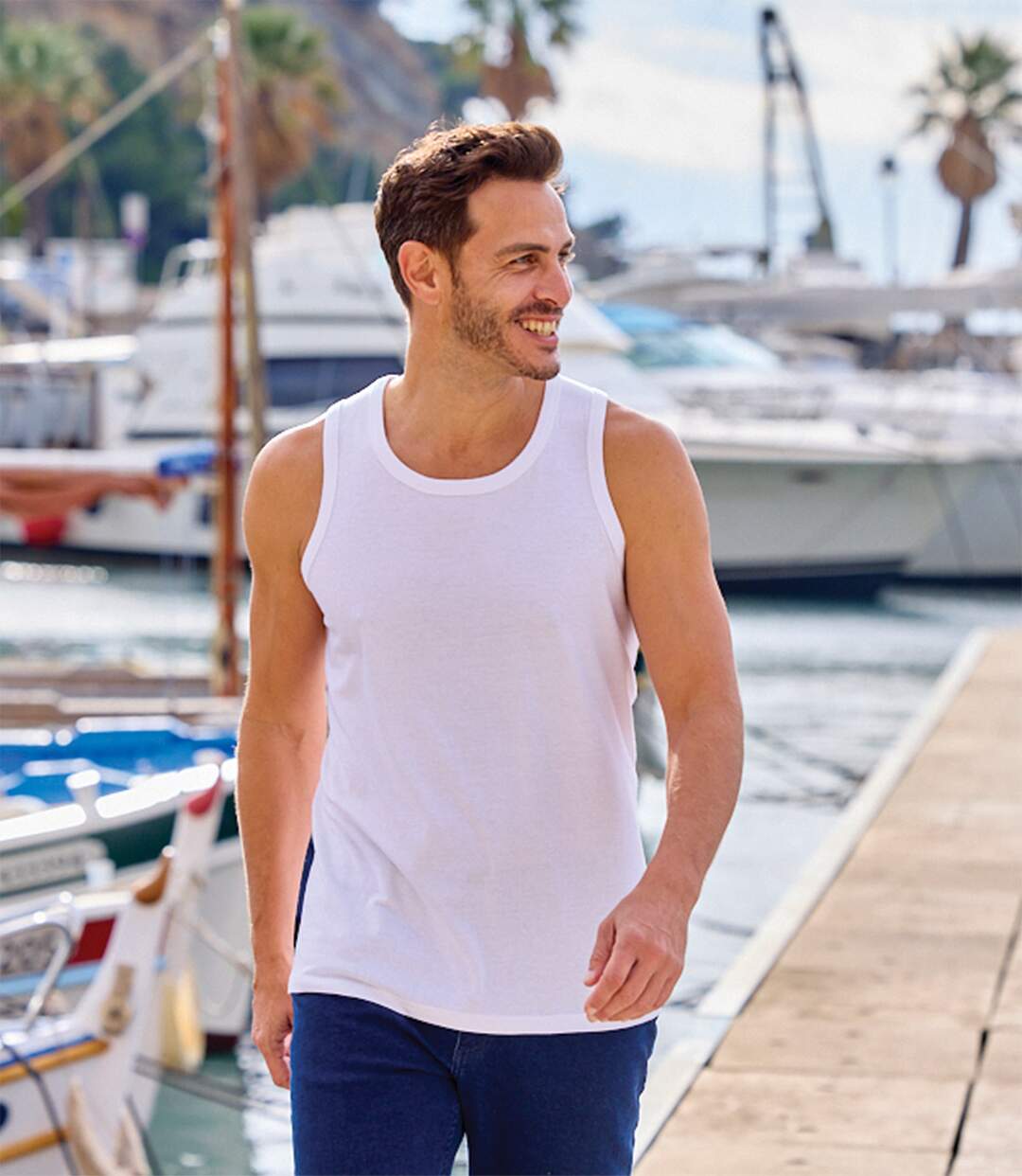 4er-Pack einfarbige Tanktops in Weiß-1