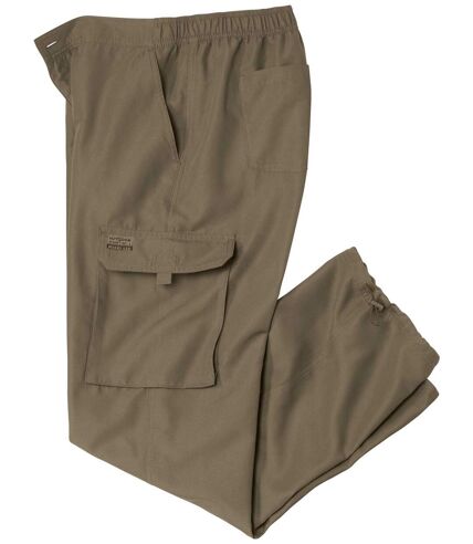 Men's Taupe Microfiber Cargo Pants - Elasticated Waist 