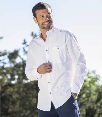 Men's White Crepe Shirt - Long Sleeves