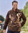 Men's Full Zip Wolf Print Fleece Jacket - Brown  Atlas For Men