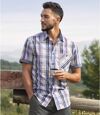 Geruit flanellen overhemd met chambray omslag  Atlas For Men