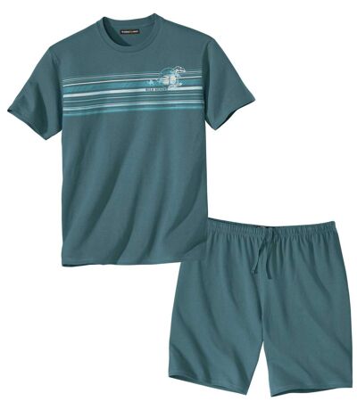 Men's Green Summer Pajama Short Set