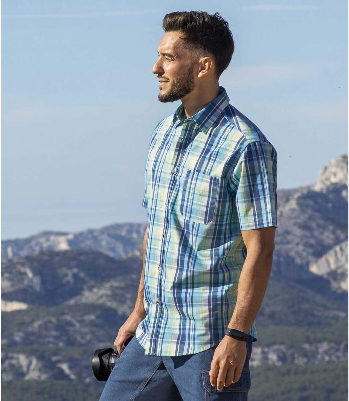 Men's Turquoise Checked Shirt Atlas For Men