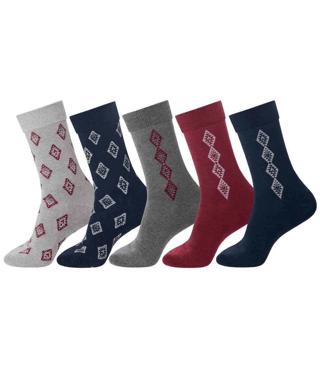 Pack of 5 Pairs of Men's Socks - Grey Navy Burgundy-1