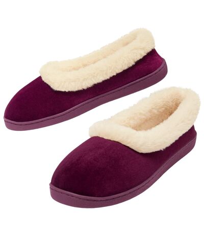 Women's Purple Velour and Faux-Fur Slippers