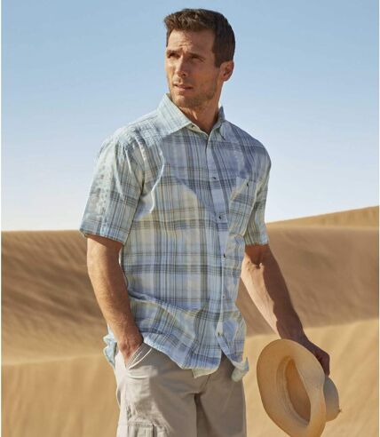 Men's Turquoise Checked Shirt - Waffle-Effect