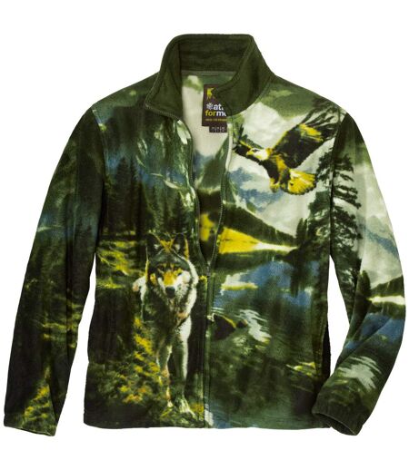 Men's Green Printed Fleece Jacket