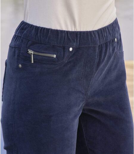 Women's Navy Corduroy Stretchy Pants 