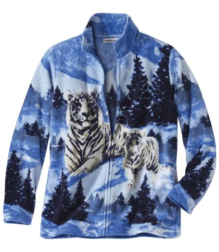 Women's Blue Tiger Print Fleece Jacket 