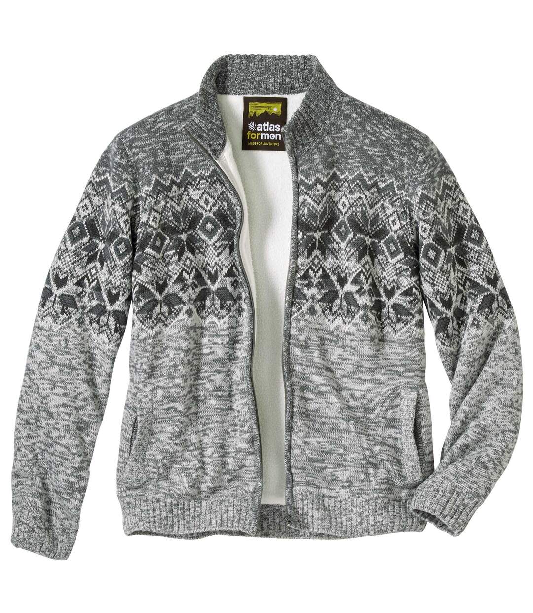 Cardigan en tricot doublé sherpa homme - gris-1