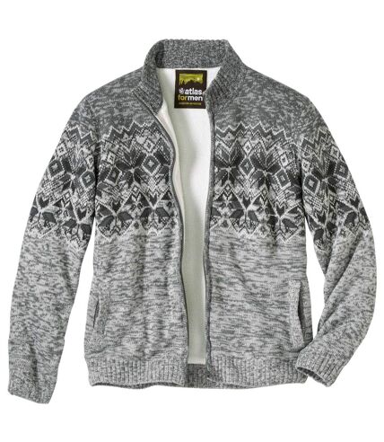 Men's Sherpa-Lined Knitted Jacket - Grey 