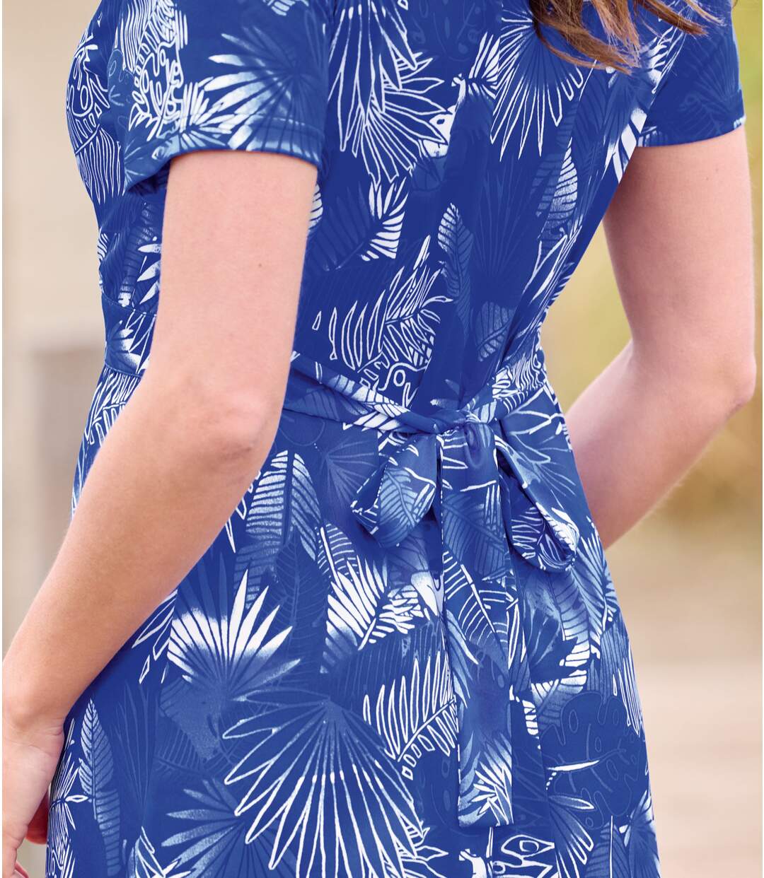 Women's Blue Printed Wrap Dress 