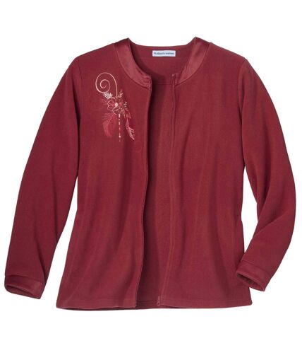 Women's Embroidered Fleece Jacket - Burgundy
