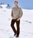 Men's Beige Marled Knit Roll-Neck Jumper-3