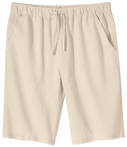 Men's Beige Linen & Cotton Blend Shorts