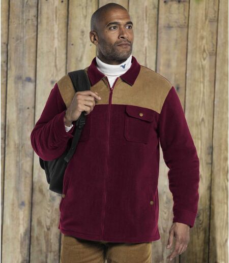 Men's Burgundy Sherpa-Lined Fleece Jacket 