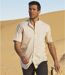 Men's Off-White Camel Striped Shirt with Mandarin Collar