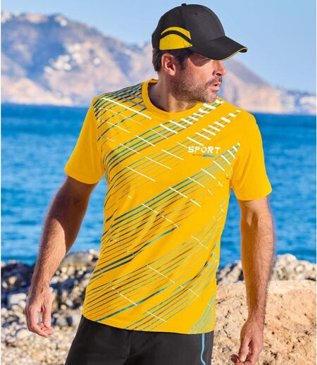 Pack of 3 Men's Sport Running T-Shirts - Yellow Sky Blue Black