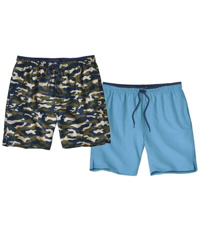 Set van 2 zwemshorts met effen en camouflageprint 