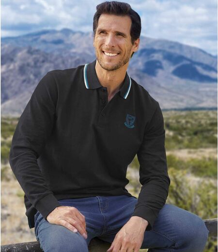 Pack of 2 Men's Long Sleeve Polo Shirts - Black Blue