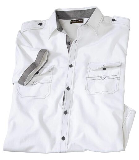Men's White Short-Sleeved Aviator Shirt