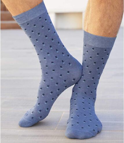 Pack of 4 Pairs of Men's Patterned Socks - Navy Blue