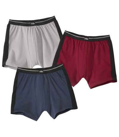 Pack of 3 Men's Sporty Boxer Shorts - Burgundy Navy Grey