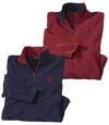 Pack of 2 Men's Half Zip Microfleece Pullovers - Navy Burgundy Atlas For Men